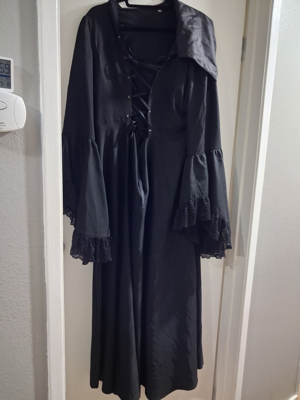 Black Lace-Trim Gothic Maxi Dress